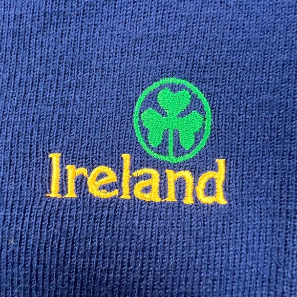 Vintage Blarney Castle Mens Knit Sweater V Neck Tight Knit Med Navy Made Ireland - Picture 10 of 12